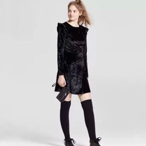Mossimo Black long sleeve velvet dress ruffle